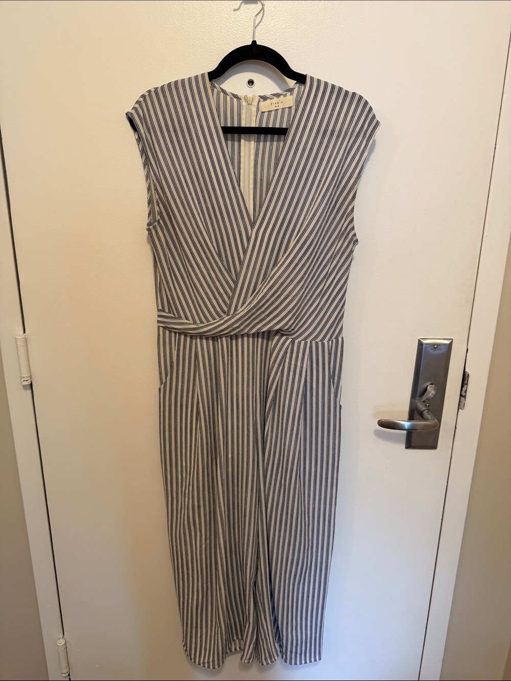 Elodie Striped Sleeveless V-Neck Jumpsuit in Blue and White